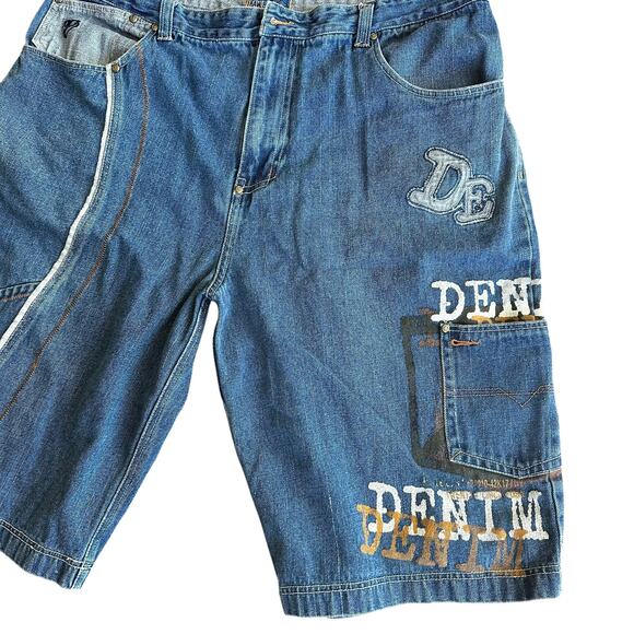 Vintage Raw Blue Denim y2k 2000s Baggy Shorts Jorts Mens 42 - Picture 2 of 4